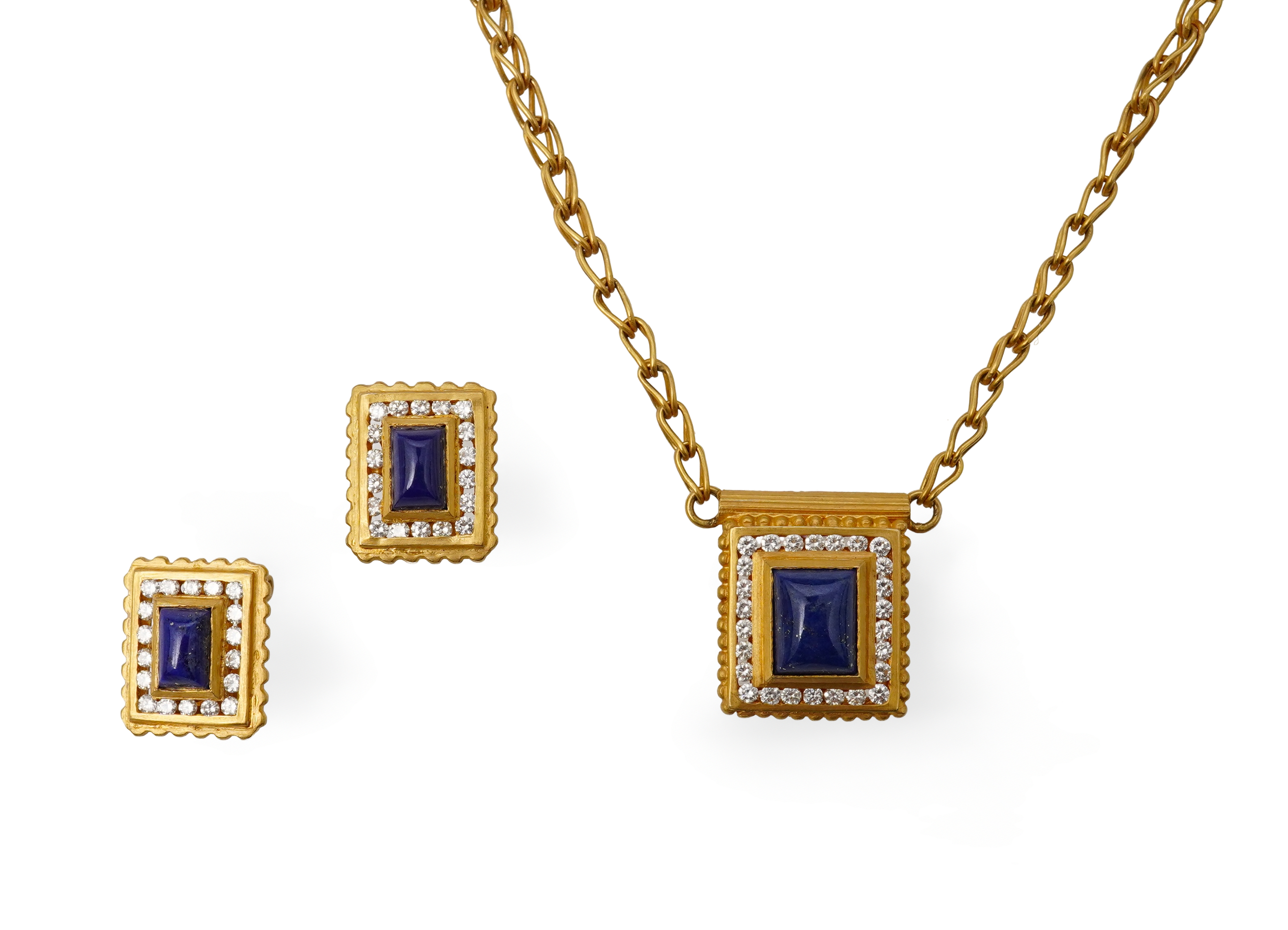 A lapis lazuli, gold and diamond demi-parure
